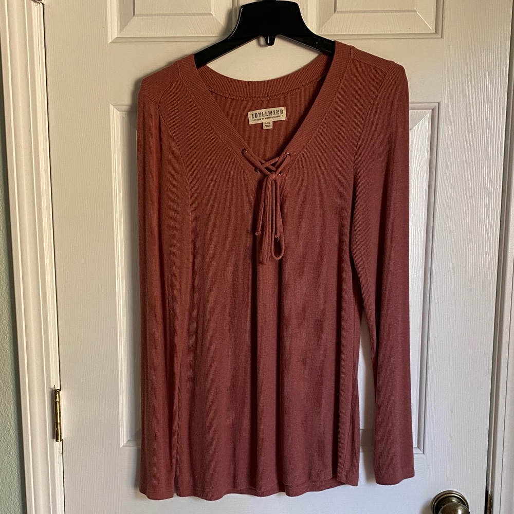 Idyllwind Terracotta Lace-Up Long Sleeve Top